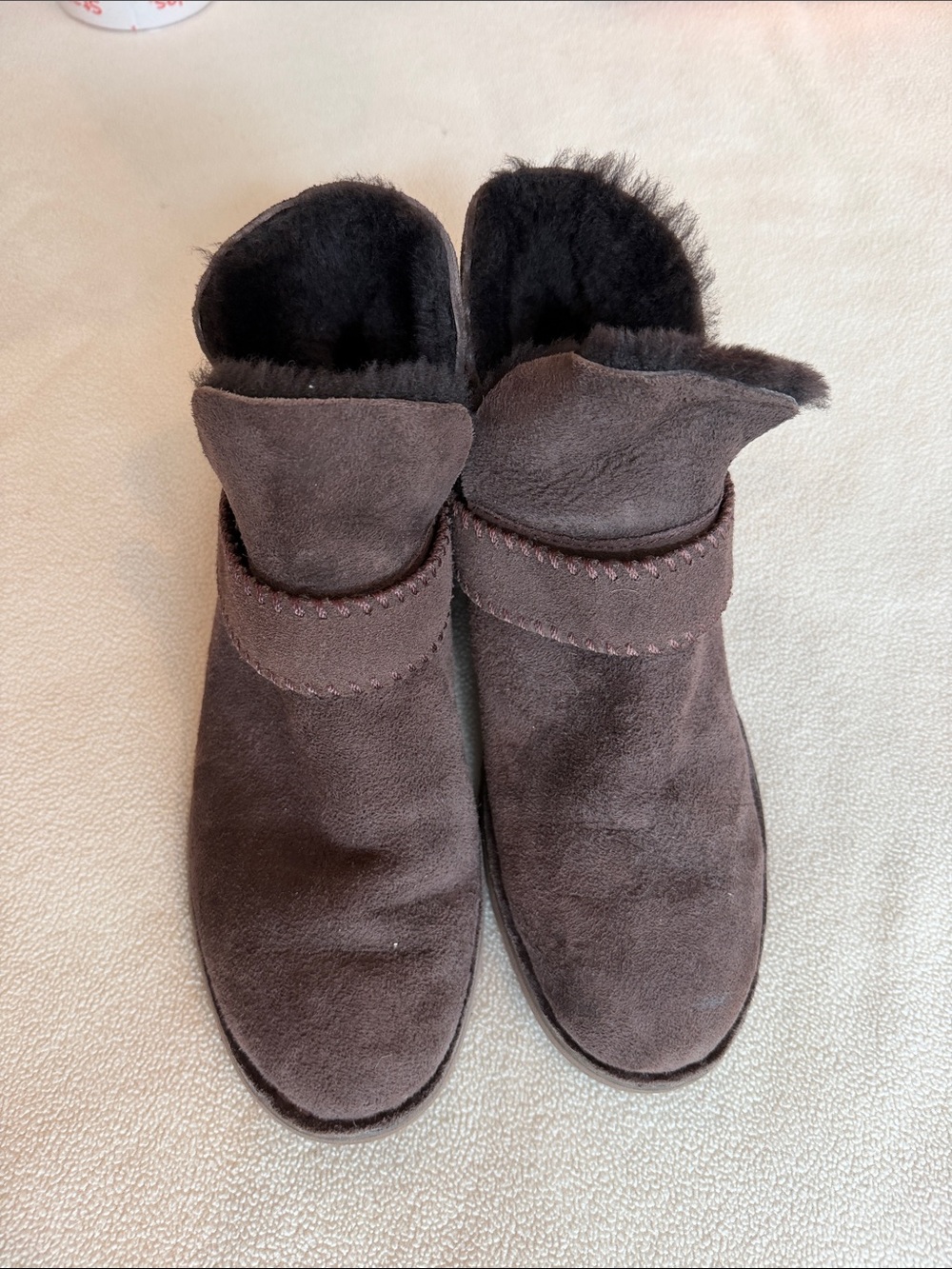 UGG Dark Brown Suede Shearling Ankle Boots